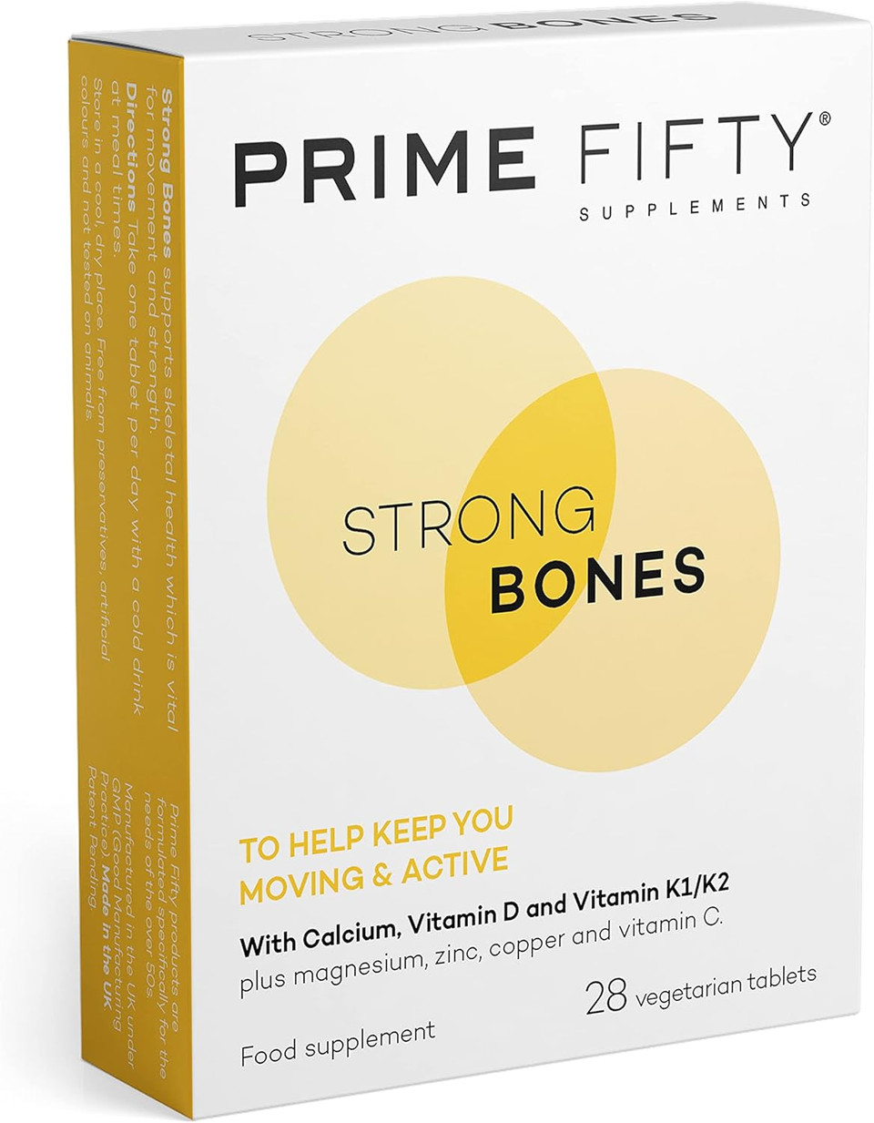Prime Fifty Strong Bones Supplements  28 Multivitamin Tablets with Calcium, Magnesium, Zinc, Copper & Vitamins  Developed for Over 50s to Help Keep You Active