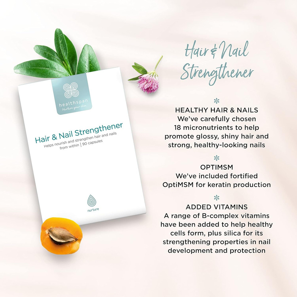 Healthspan Hair & Nail Strengthener (45 Days Supply) | Promote Glossy, Shiny Hair and Strong & Healthy Looking Nails | 18 Balanced Micronutrients | with OptiMSM & Vitamin B-Complex | Vegetarian