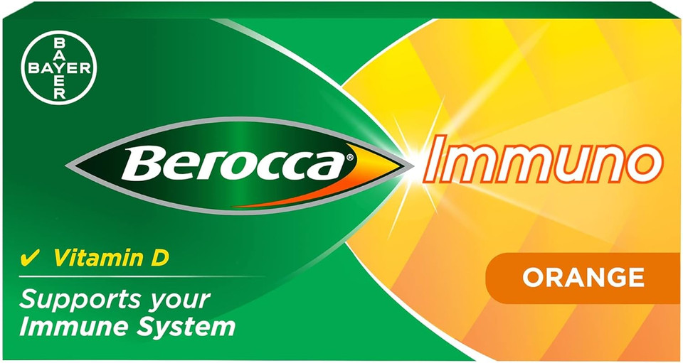 Berocca Immuno Effervescent Tablets, 11 Vitamins and Minerals, Including Vitamins D, C, A, B9, Zinc and Iron to Help Support Your Immune System and B6 and B12 Support Energy Release, Green, 30 Tablets