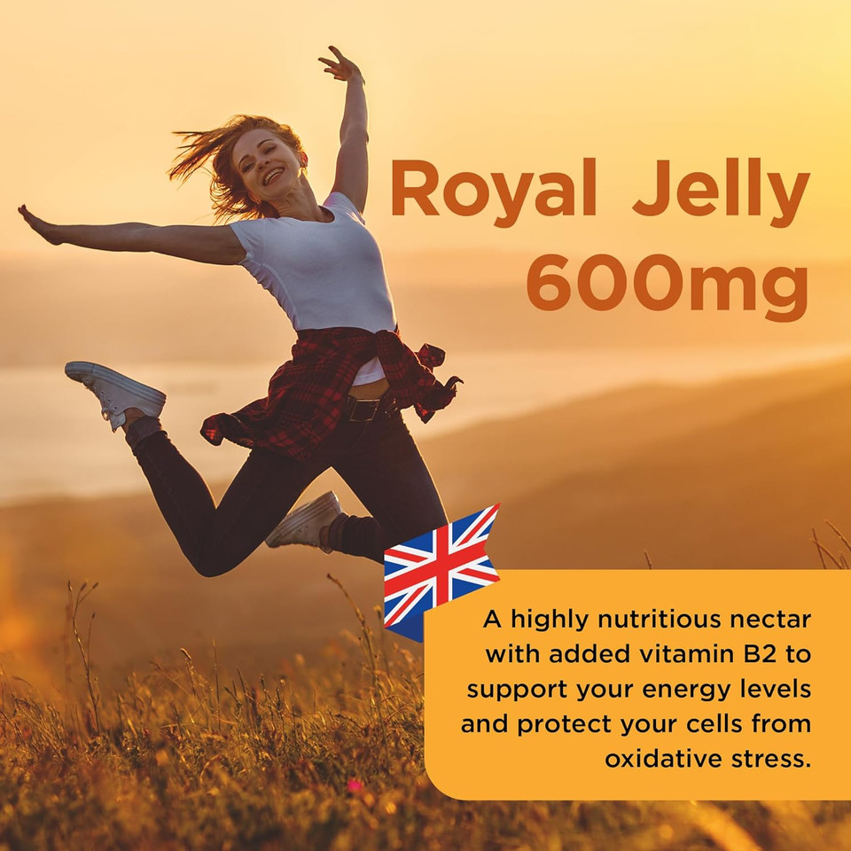 Healthspan Royal Jelly 600Mg (90 Capsules) | Reduce Tiredness & Fatigue | Added Vitamin B2 To Support Energy Levels & Protect Against Oxidative Stress | Minimum 6% Hda | Fatty Acids | Vegetarian