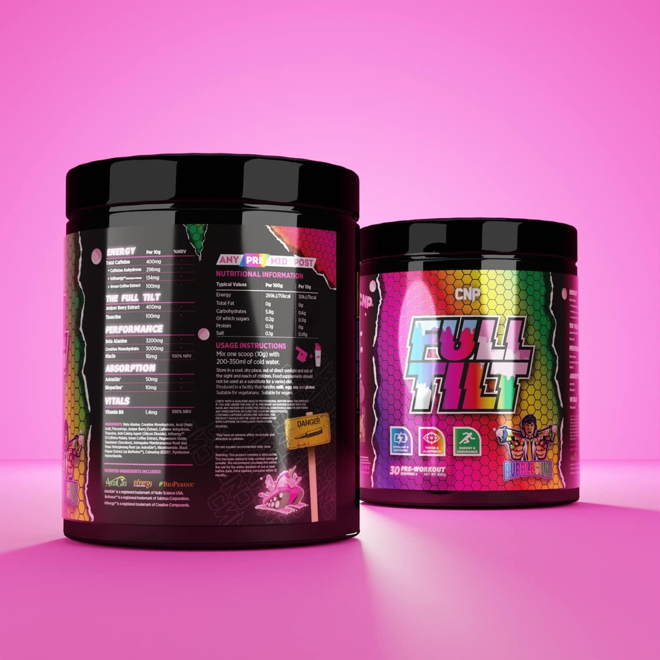 Cnp Professional Cnp Professional Full Tilt, Strong Pre-Workout, Stimulant & Nootropic For Energy & Focus, 30 Servings, 4 Exclusive Flavours (Bubble Guns)