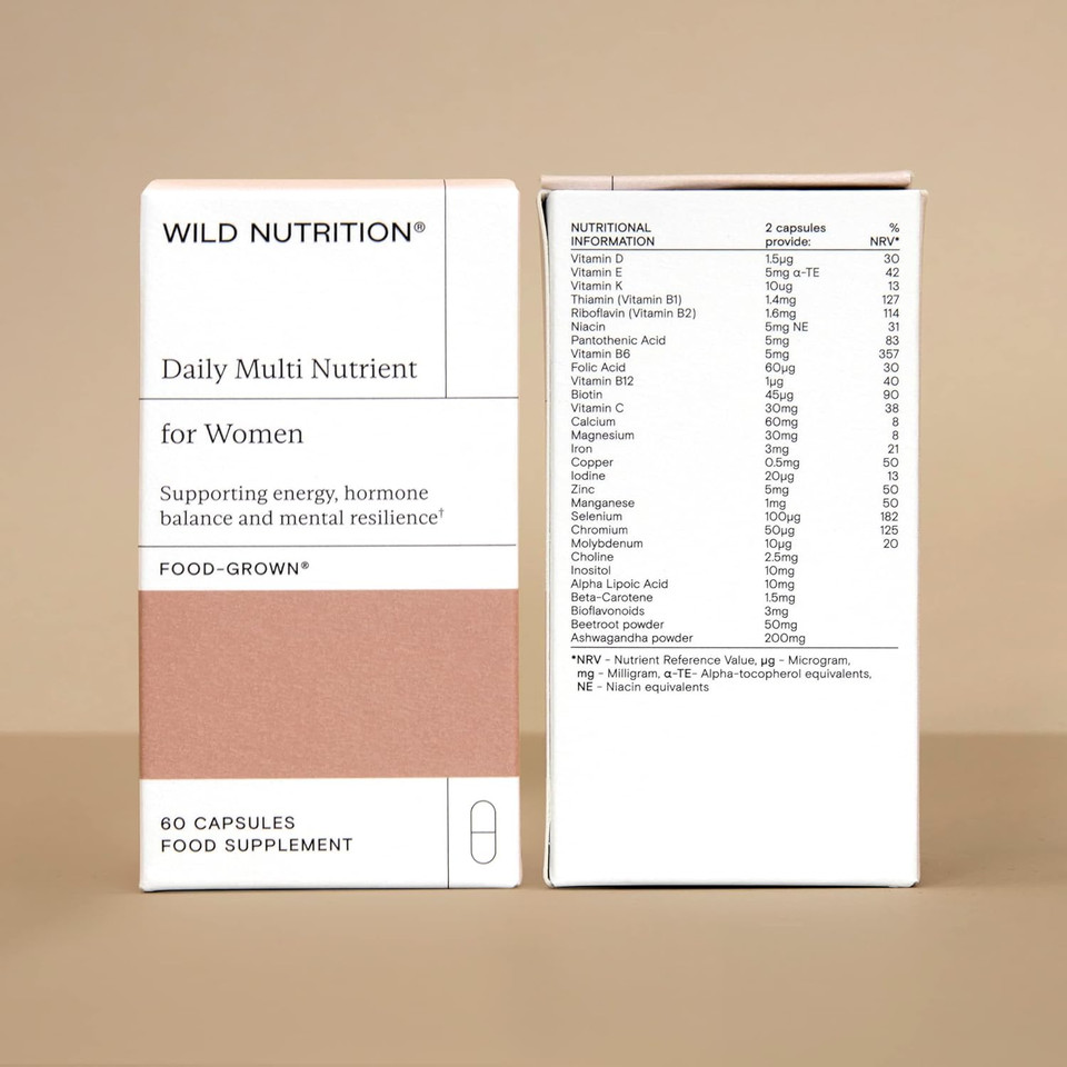Wild Nutrition Food Grown Multivitamin Tablets For Women | Magnesium, Ashwagandha, Selenium Zinc | Daily Multi Nutrient | Immune And Energy Support | Vegetarian, Ethically Sourced | 60 Capsules