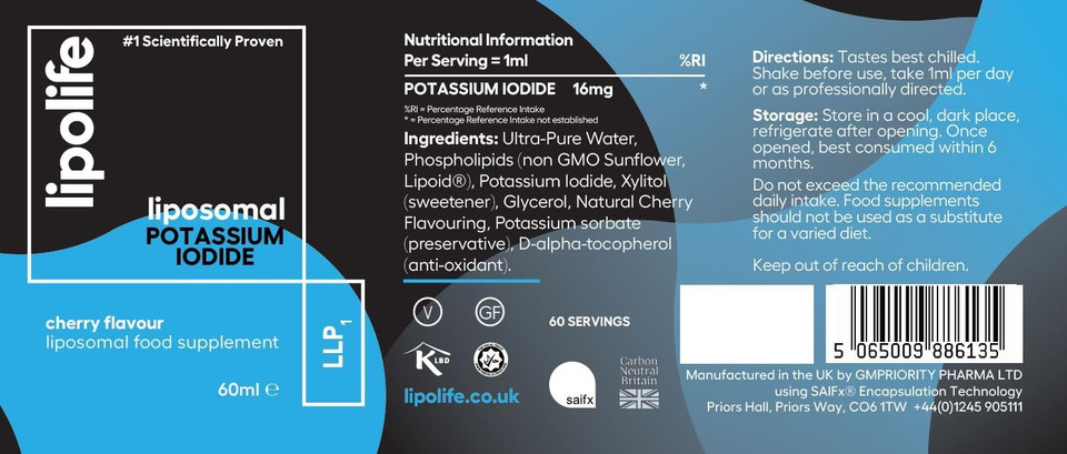LLP1 - Liposomal Potassium Iodide - 60ml (Cherry Flavour) - lipolife