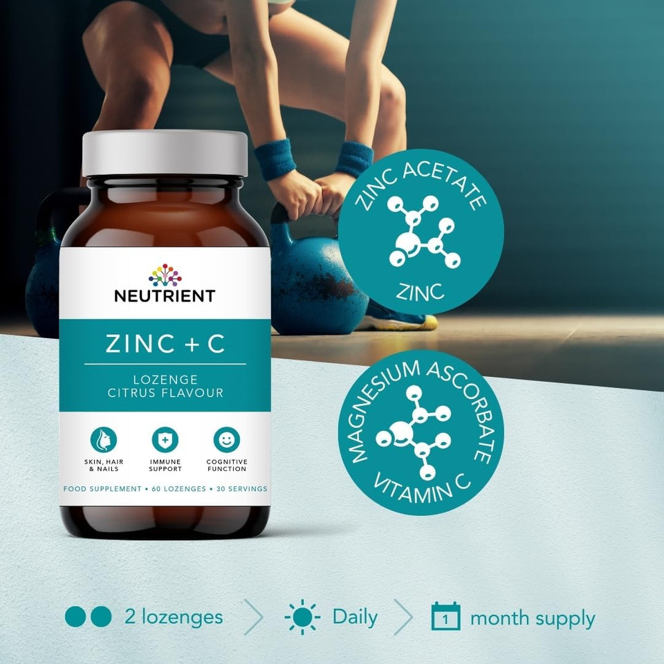 Neutrient Zinc Supplements - Bioactive Zinc Acetate with Added Vitamin C - Easy to Use Citrus Flavoured Lozenge