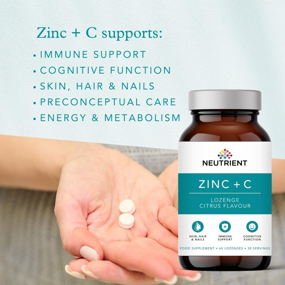 Neutrient Zinc Supplements - Bioactive Zinc Acetate with Added Vitamin C - Easy to Use Citrus Flavoured Lozenge