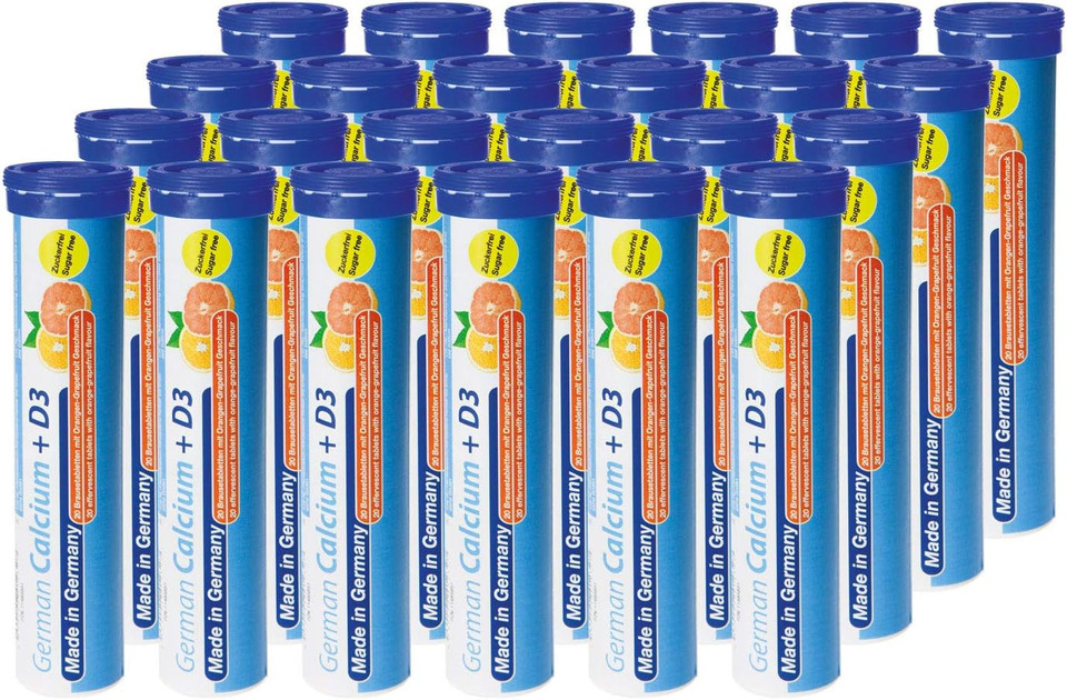 Calcium + Vitamin D3-24 X 20 Effervescent Tablets - Orange-Grapefruit Flavor - T&D Pharma German Calcium + D3 - Made In Germany

Size: 24 Tubes á 20 Tablets