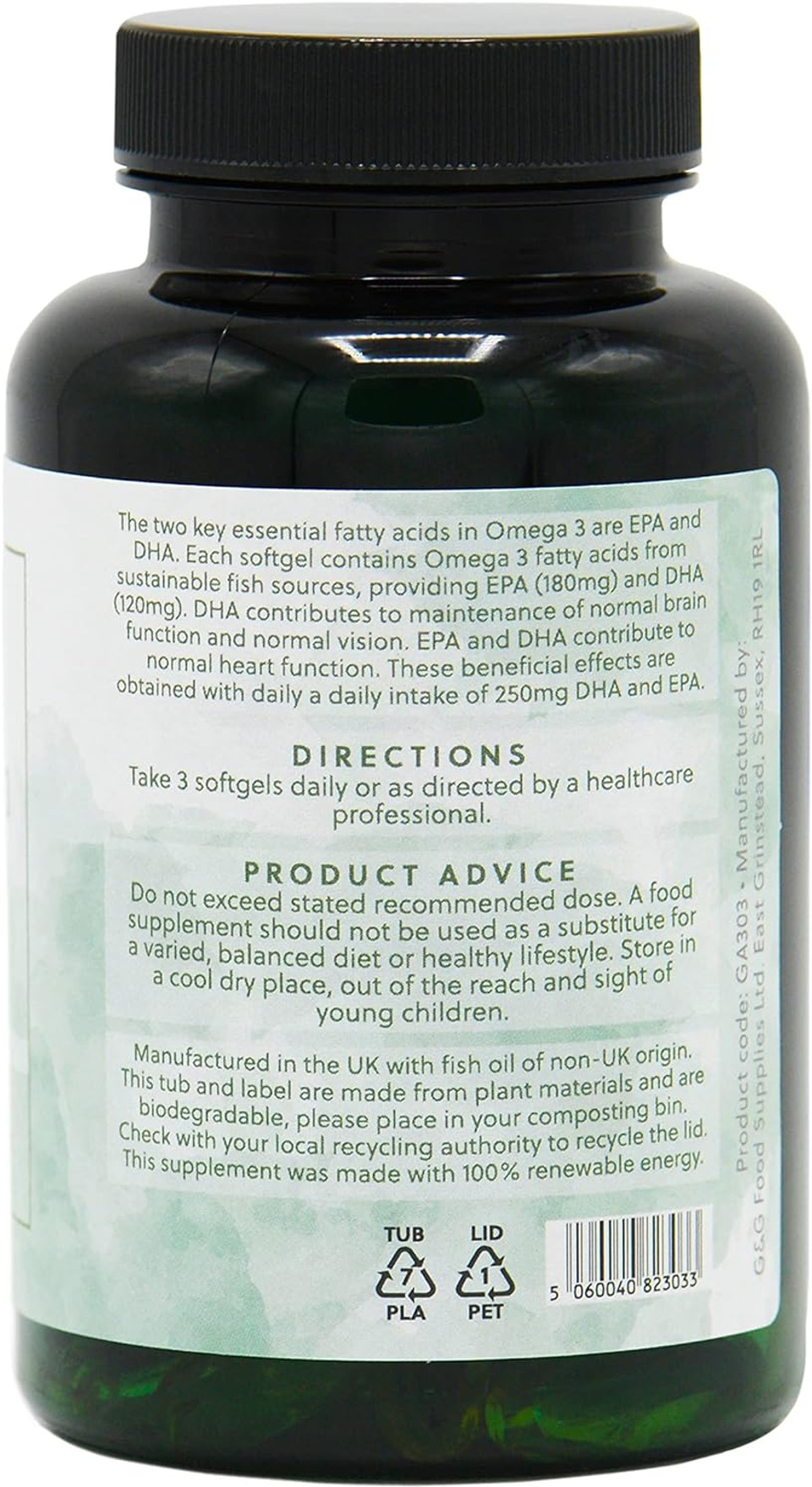 Omega 3 Fish Oil | 3000Mg Of Fish Oil Per 3 Softgel Dose | 90 Softgels | Source Of Epa And Dha Omega 3 | G&G Vitamins
