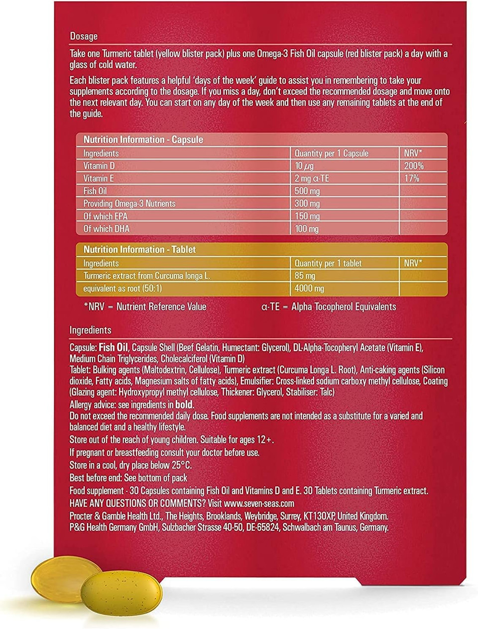 Seven Seas Omega-3 Fish Oil Turmeric, With 500 mg Fish Oil + 300 mg Omega-3, 60 High Strength Tablets With Vitamin D & 250 mg EPA & DHA, Whole Body Health+, Duo Pack: 30 Capsules + 30 Tablets