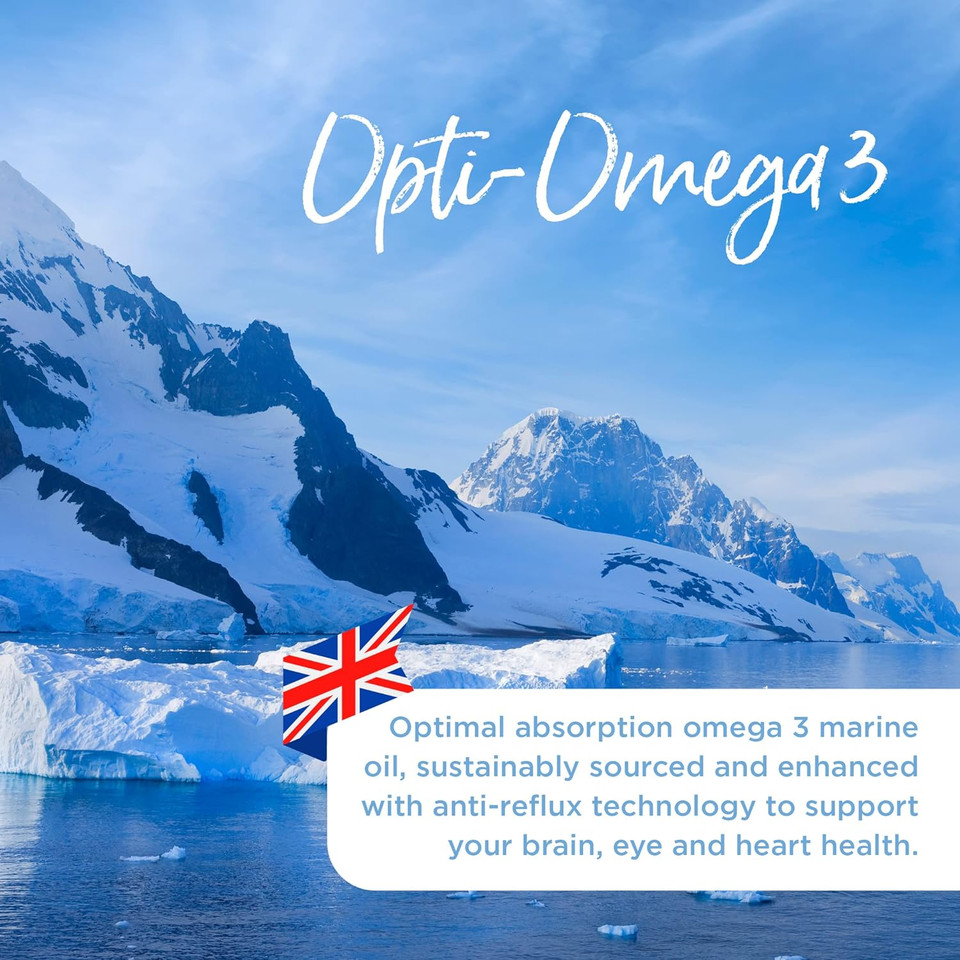 Healthspan Opti-Omega 3 (2 Months' Supply) | Optimal Absorption Omega 3 Fish Oil To Support Your Brain, Eye & Heart Health | 750Mg Omega 3 Fatty Acids Per Capsule | Gastro-Resistant Shell
