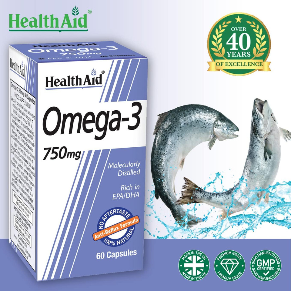 HealthAid Omega 3 750 mg - 60 Capsules, (Pack of 1)