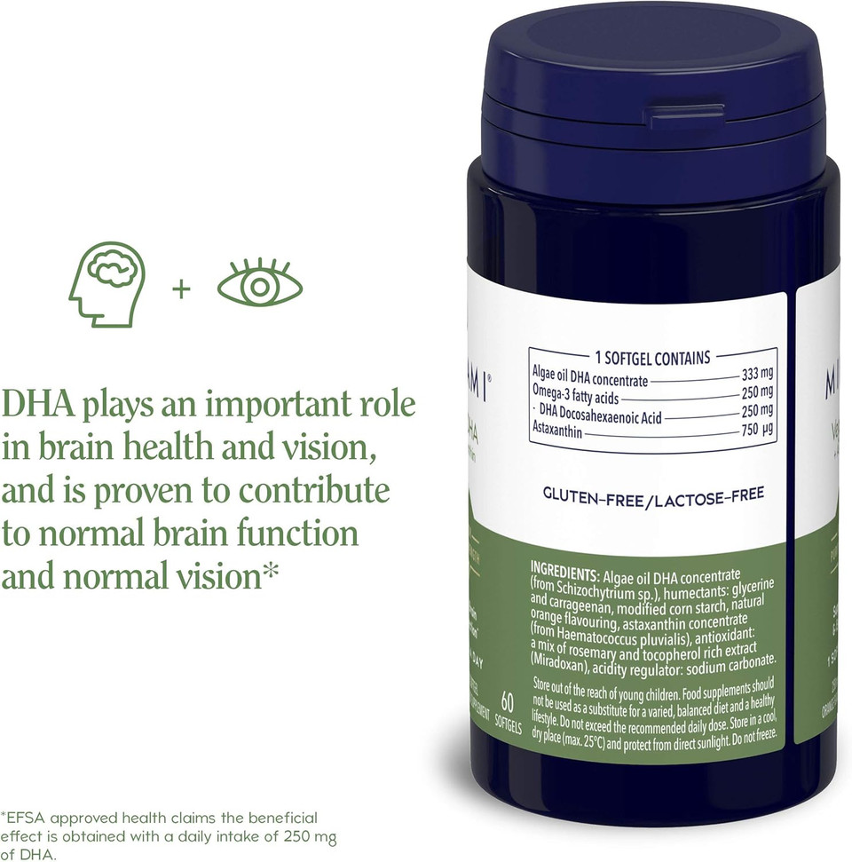 Plant-Based Omega 3 from Algae - Minami - VeganDHA + Astaxanthin - High Concentration of DHA from Algae Oil - 60 Softgels