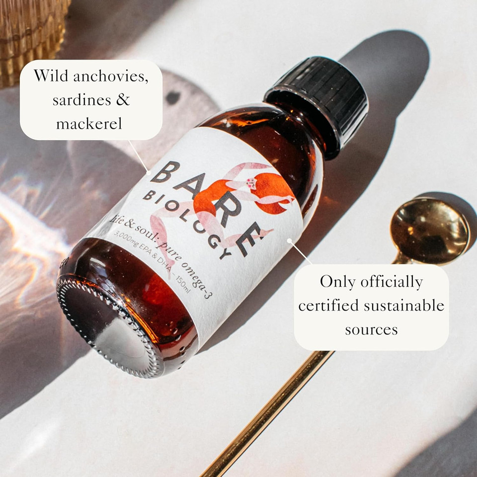 Bare Biology Life & Soul Pure Omega 3 Liquid - All Round Brilliance For Body, Mind & Soul - Suitable For Everyone - Super-Strength/Made From Sustainably Sourced Fish (150Ml)