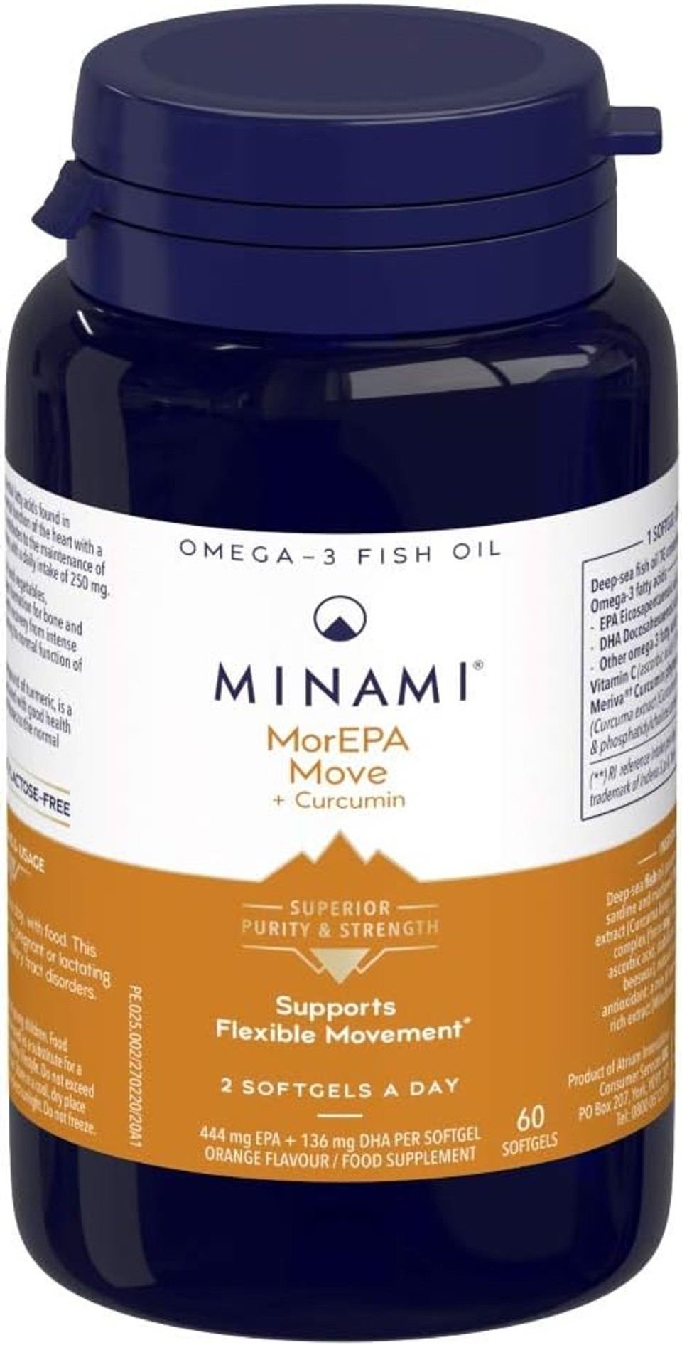 Omega 3 Fish Oil Supplement - Minami - MorEPA Move Plus Cucurmin - High Concentration of DHA & EPA - Cucurmin and Vitamin C Support Flexible Movement for Joints and Muscles - 60 softgels