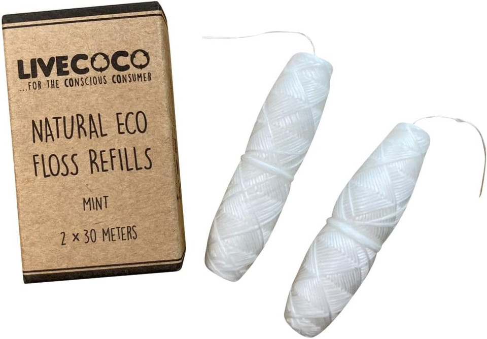 LiveCoco Zero Plastic Dental Floss Refills, Tooth Floss for Adults and Kids, Waxed Floss with Fresh Mint Flavour for Oral Care, 2 of 30m Floss Spools LiveCoco Zero Plastic Dental Floss Refills, Tooth Floss for Adults and Kids, Waxed Floss with Fresh Mint Flavour for Oral Care, 2 of 30m Floss Spools