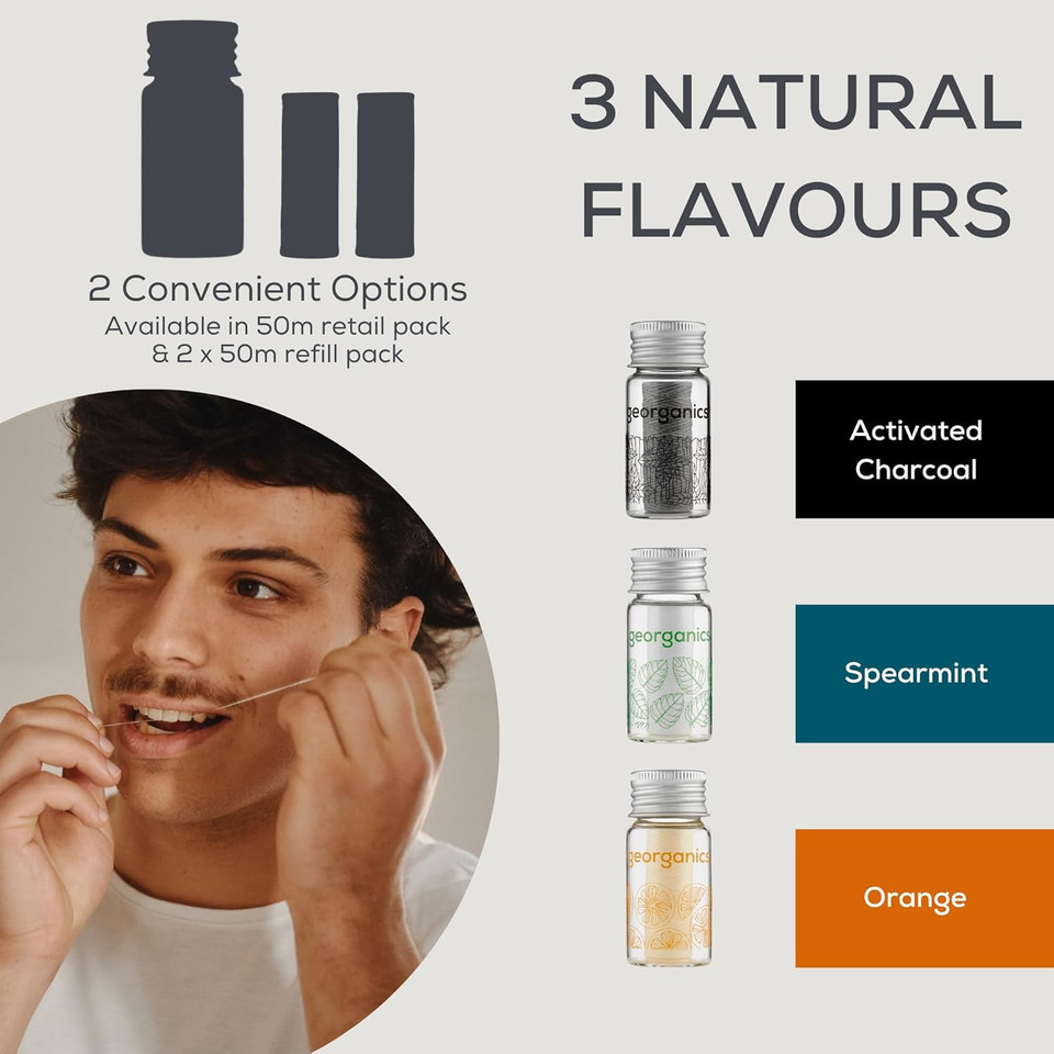Georganics Orange Flavour Natural Dental Floss, 50 m Length