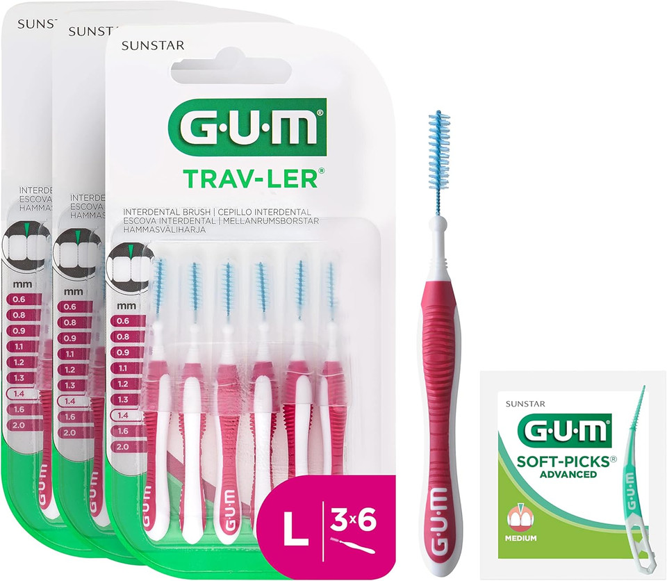 Gum Trav-Ler Interdental Brushes | For Thorough Cleaning Of All Interdental Spaces | Bendable Neck | Teeth Cleaning And Plaque Removal (1.4Mm, Iso 4 [18 Units])