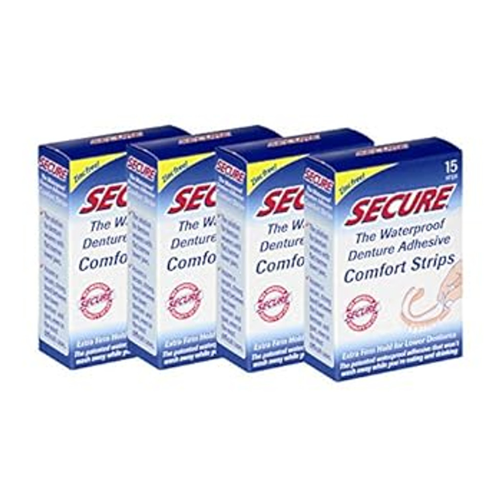 4 X Fittydent Secure Denture Adhesive Strips 15'S (4 Pack) Lower Price