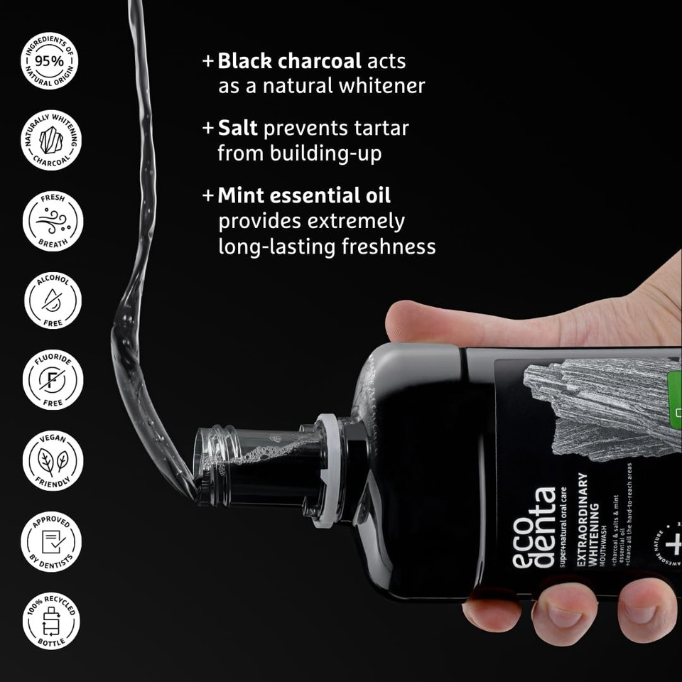 Ecodenta Extraordinary Teeth Whitening Mouthwash Alcohol Free - Fluoride Free Mouth Wash for Bad Breath 500ml