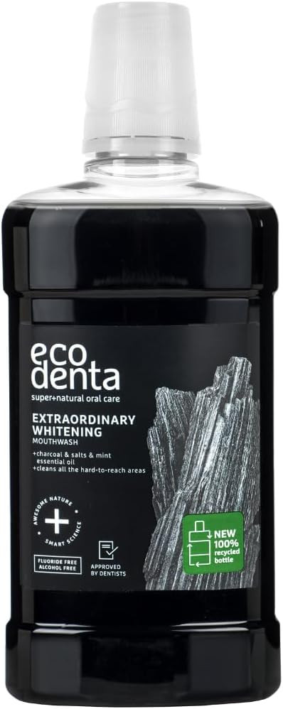 Ecodenta Extraordinary Teeth Whitening Mouthwash Alcohol Free - Fluoride Free Mouth Wash for Bad Breath 500ml