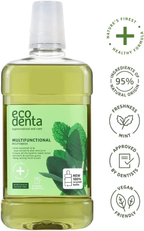 Ecodenta Oral Hygiene Cosmetic Set I Toothpaste with Calident, Chamomile Extract, Clove Extract 100 ml and Antibacterial Multifunctional - Mouthwash 500 ml I Oral Care Set Against Bad Breath