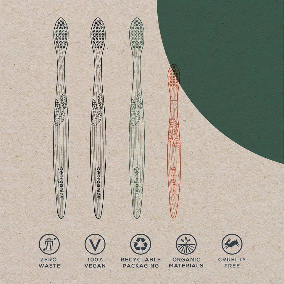 Georganics Beech Toothbrush: Eco-Friendly & Compostable Handle with BPA-Free Bristles (Adult Soft)