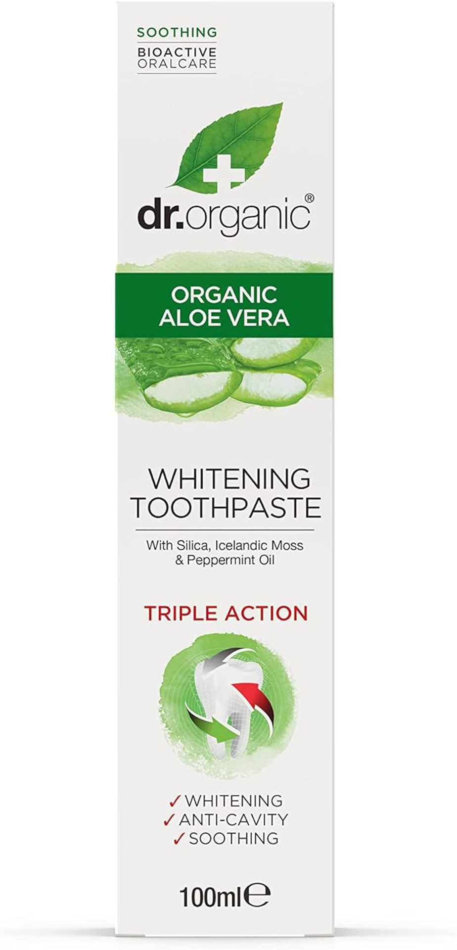 Dr Organic, Organic Aloe Vera Toothpaste, Natural , Vegan , Cruelty Free , Paraben & Sls Free , Whitening, Anti Cavity , Fresh , 100Ml