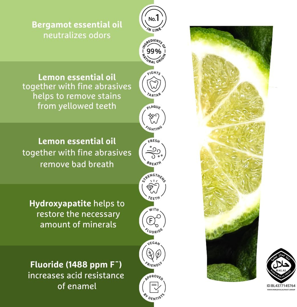 Ecodenta Exceptional Whitening Toothpaste - Teeth Cleaning Plaque Removal Tooth Paste with Bergamot for Smokers Coffee Wine Users 100ml