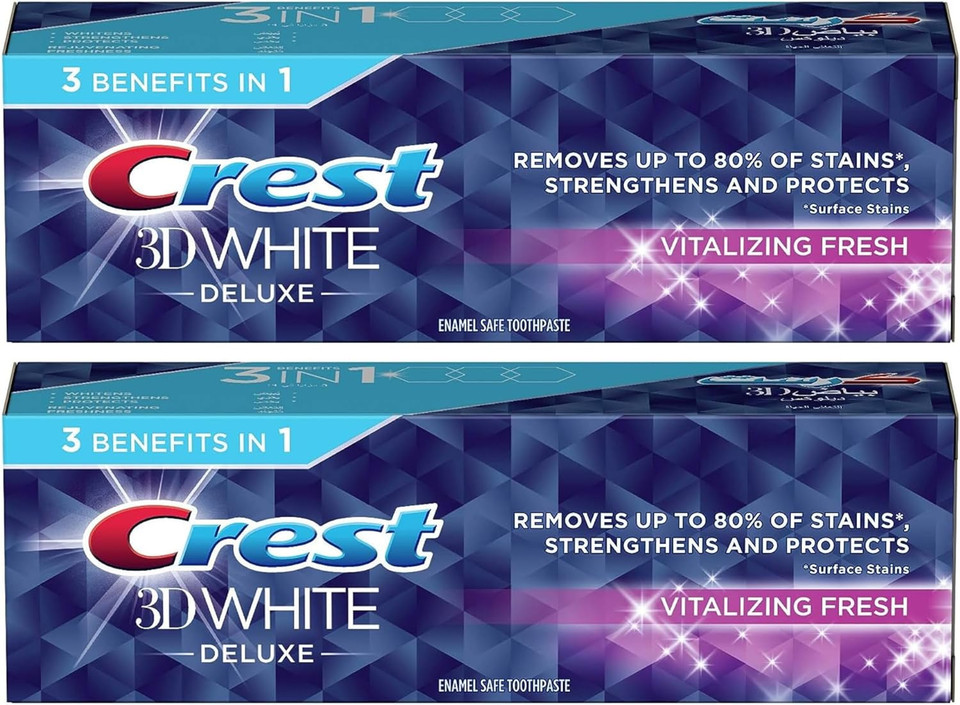 Crest 3D White Deluxe Toothpaste 75 Ml 3In1 Whitening Vitalizing Fresh (Pack Of 2)