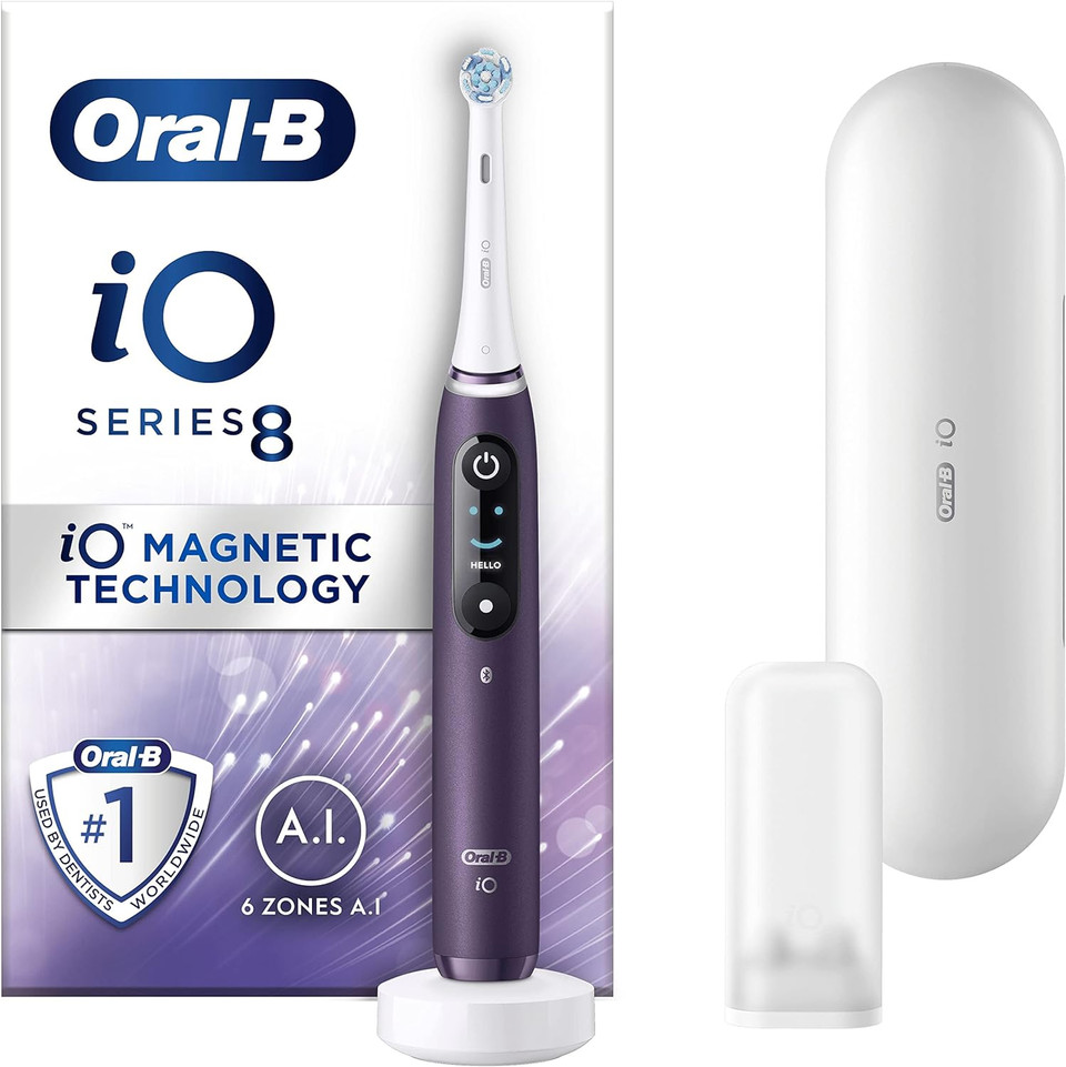 Oral-B Io8 Electric Toothbrushes For Adults, Christmas Gifts For Women / Him, App Connected Handle, 1 Toothbrush Head & Travel Case, 6 Modes With Teeth Whitening, 2 Pin Uk Plug, Violet
Color: Violet