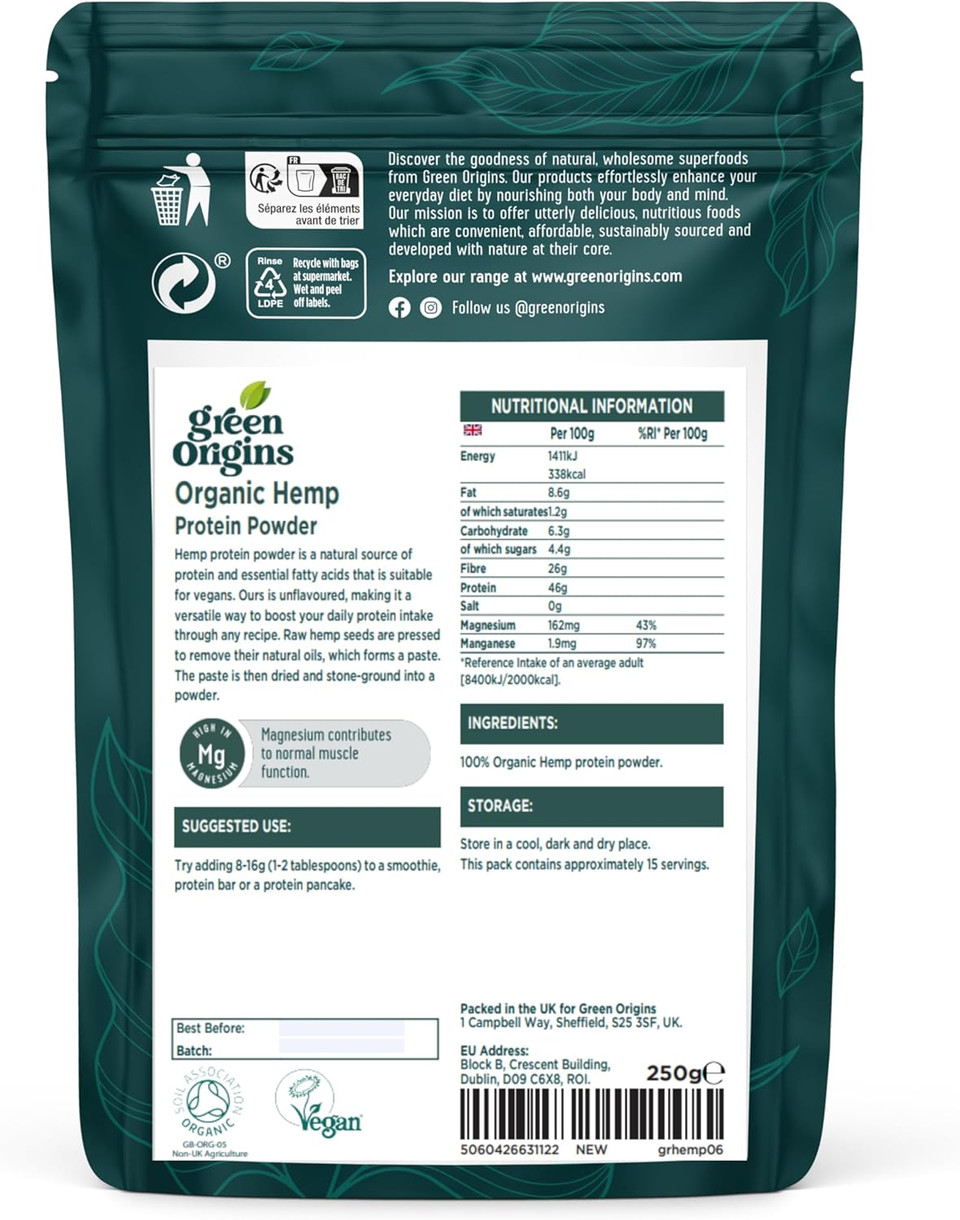 Green Origins Organic Hemp Protein Powder, Raw 250g