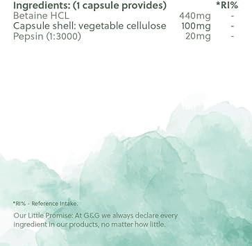 Betaine Hcl With Pepsin | 440Mg Betaine Per Capsule | 120 Vegan Capsules | Betaine Hydrochloride | G&G Vitamins
