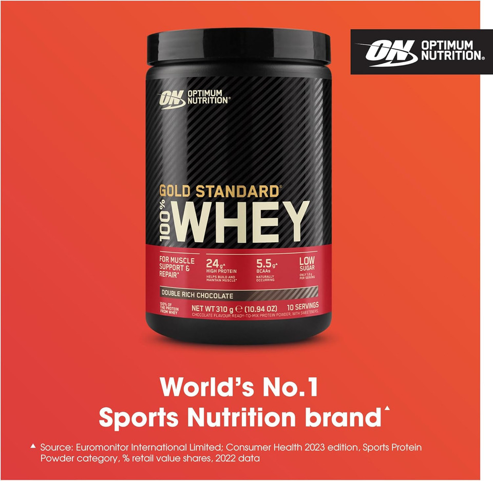 Optimum Nutrition Gold Standard 100% Whey Muscle Building and Recovery Protein Powder with Naturally Occurring Glutamine and BCAA Amino Acids, Vanilla Ice Cream Flavour, 10 Servings, 300g