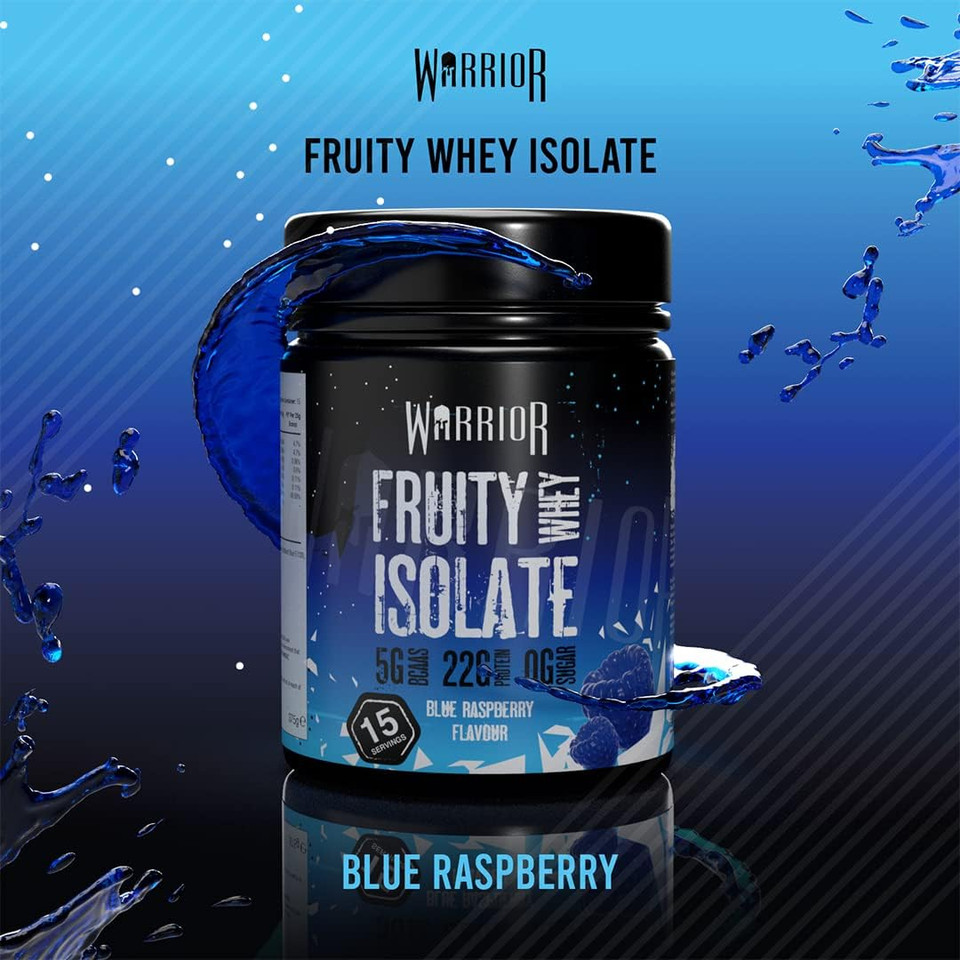 Warrior, Fruity Clear Whey Isolate  Rapid Digesting Protein Powder  Refreshingly Fruit Flavoured Shakes  Post Workout, Low Sugar, 15 Servings (Blue Raspberry, 375G)