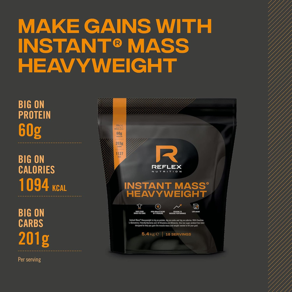 Reflex Nutrition Instant Mass Heavyweight, Mass Protein Powder, Over 1000 Calories Per Serving, 60G Protein, 18 Vitamins (Strawberries & Cream) (2Kg)

Size: 2Kg