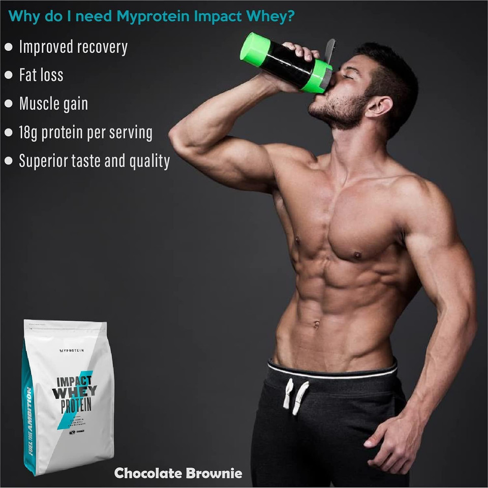 Myprotein Impact Whey Protein Powder. Muscle Building Supplements For Everyday Workout With Essential Amino Acid And Glutamine. Vegetarian, Low Fat And Carb Content - Chocolate Brownie, 1Kg