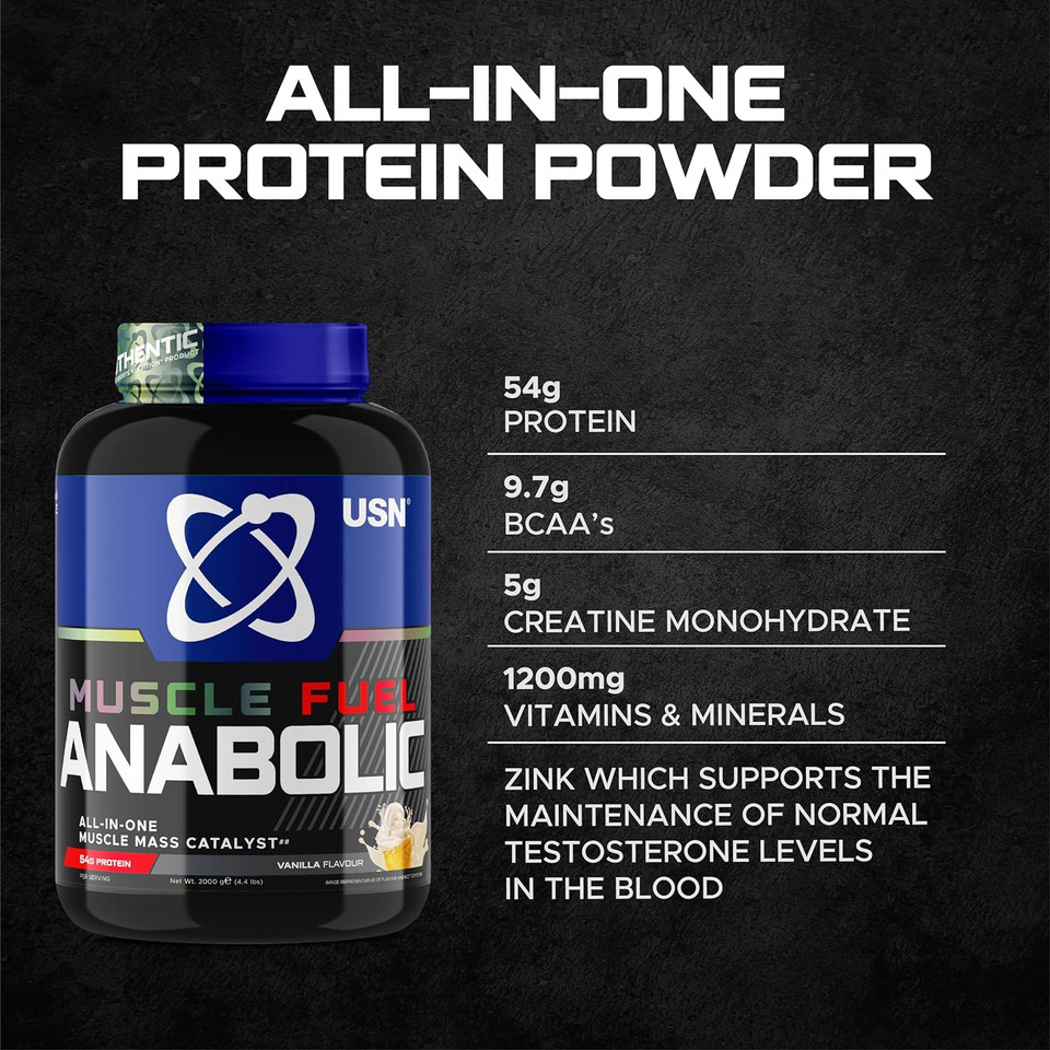 Usn Muscle Fuel Anabolic Vanilla All-In-One Protein Powder Shake (2Kg): Workout-Boosting, Anabolic Protein Powder For Muscle Gain - New Improved Formula
