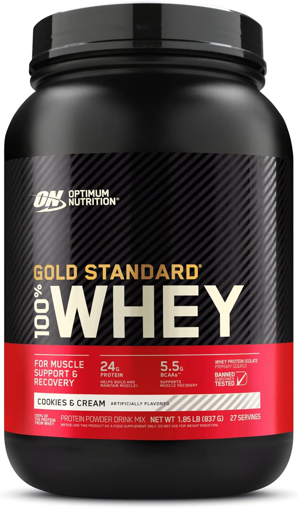 Optimum Nutrition Gold Standard 100% Whey Protein, Muscle Building Powder With Naturally Occurring Glutamine And Bcaa Amino Acids, Cookies And Cream Flavour, 28 Servings, 896 G