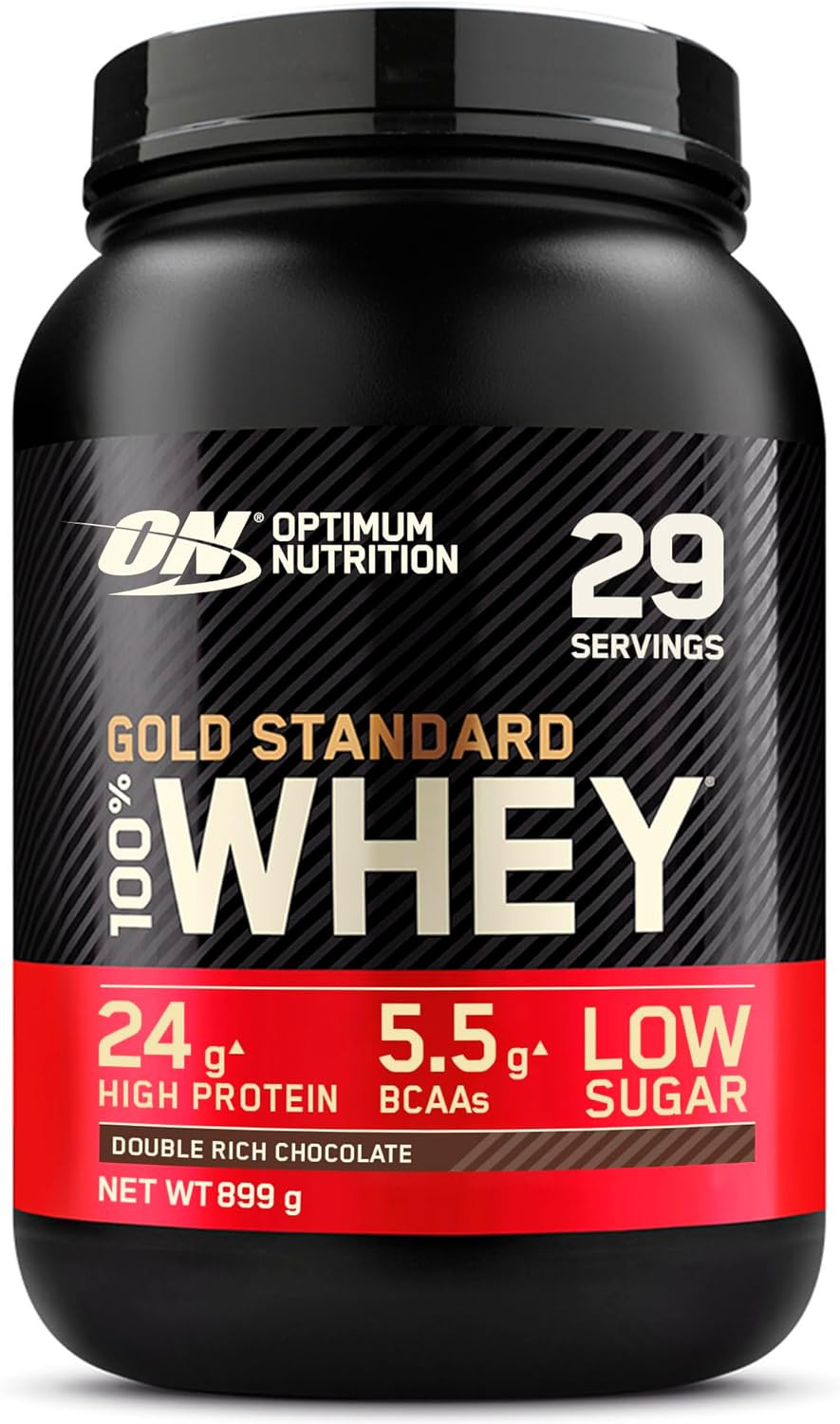 Optimum Nutrition Gold Standard 100% Whey Muscle Building and Recovery Protein Powder With Naturally Occurring Glutamine and BCAA Amino Acids, Delicious Strawberry Flavour, 30 Servings, 900 g