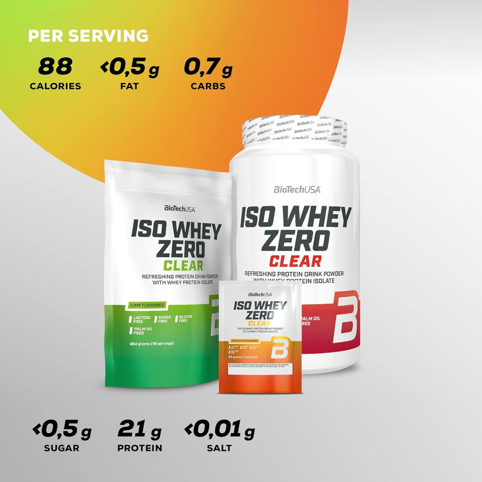 Biotechusa Iso Whey Zero Clear Drink Powder, Refreshing, Sugar-Free, Lactose-Free, Gluten-Free, 5 Fruity Flavors, 88 Kcal, 21G Protein, Bcaas, 1000 G, Watermelon