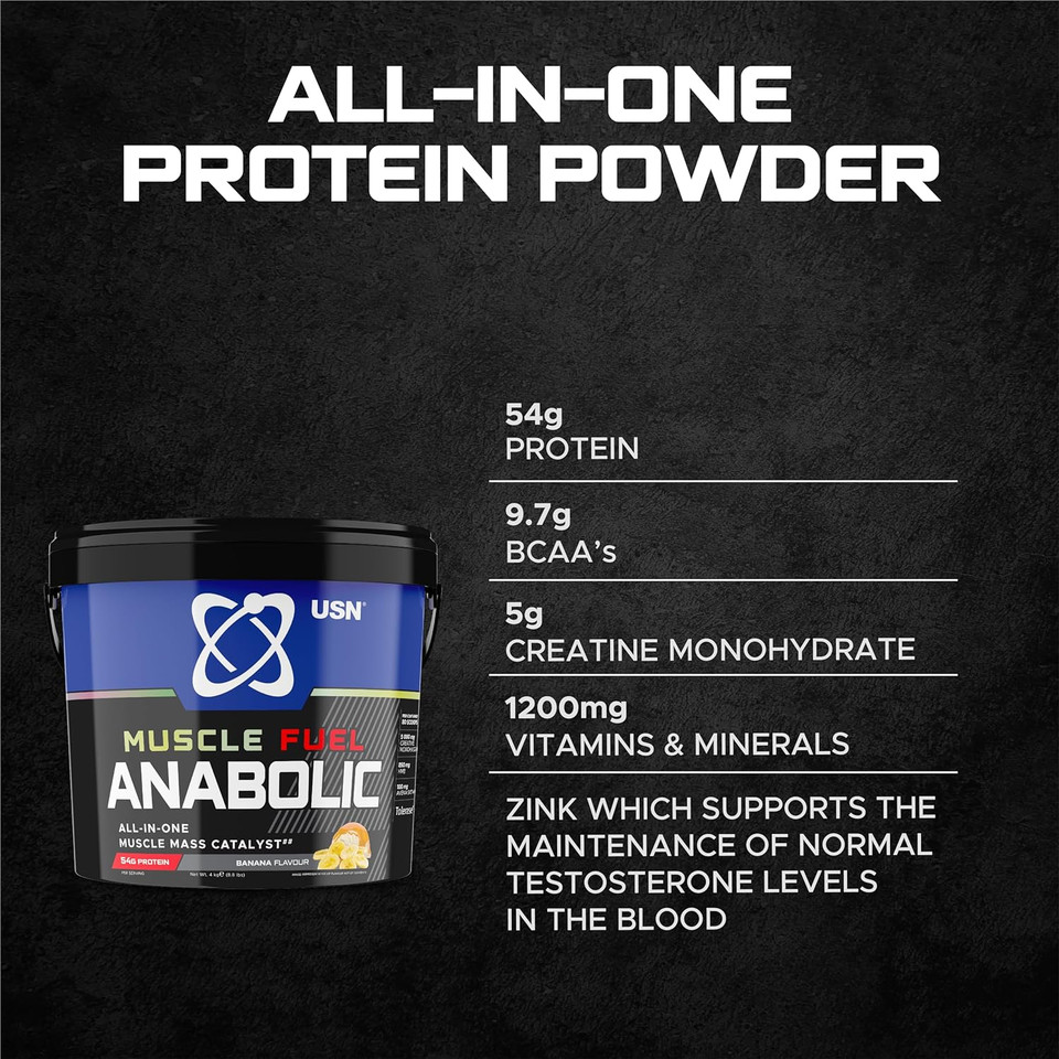 Usn Muscle Fuel Anabolic Banana All-In-One Protein Powder Shake (4Kg): Workout-Boosting, Anabolic Protein Powder For Muscle Gain - New Improved Formula

Size: 4 Kg (Pack Of 1)