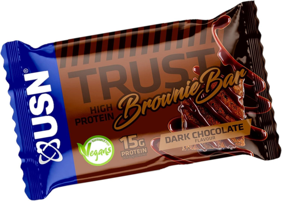 USN Trust Vegan Brownie Bar, Dark Chocolate Protein Brownie: High Protein Bars, Perfect On-the-Go & Post-Workout Protein Snacks (12 x 60g Bars per Pack)