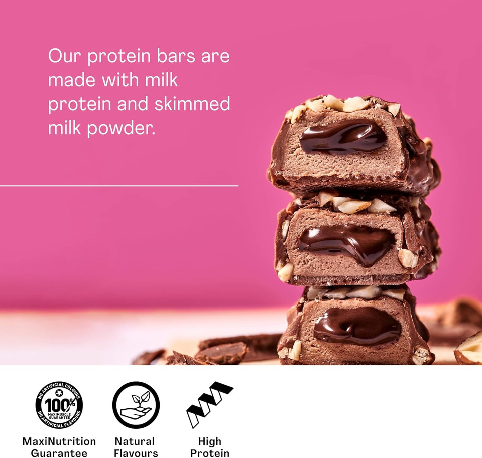 MaxiNutrition Creamy Core Protein Bar - High Protein Snack - Fat-Free, Low in Sugar - 14g Protein - Hazelnut Nougat, 200 kcal per Serving, 12 x 45g