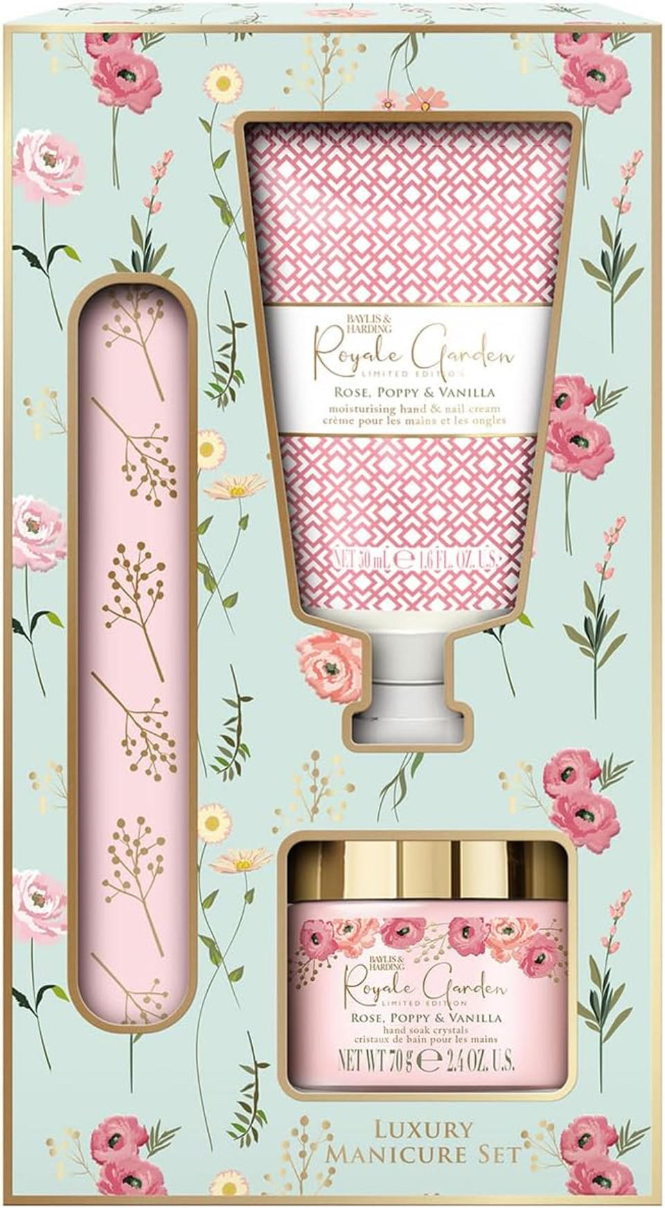 Baylis & Harding Royale Garden Rose, Poppy & Vanilla Luxury Manicure Gift Set (Pack of 1) - Vegan Friendly