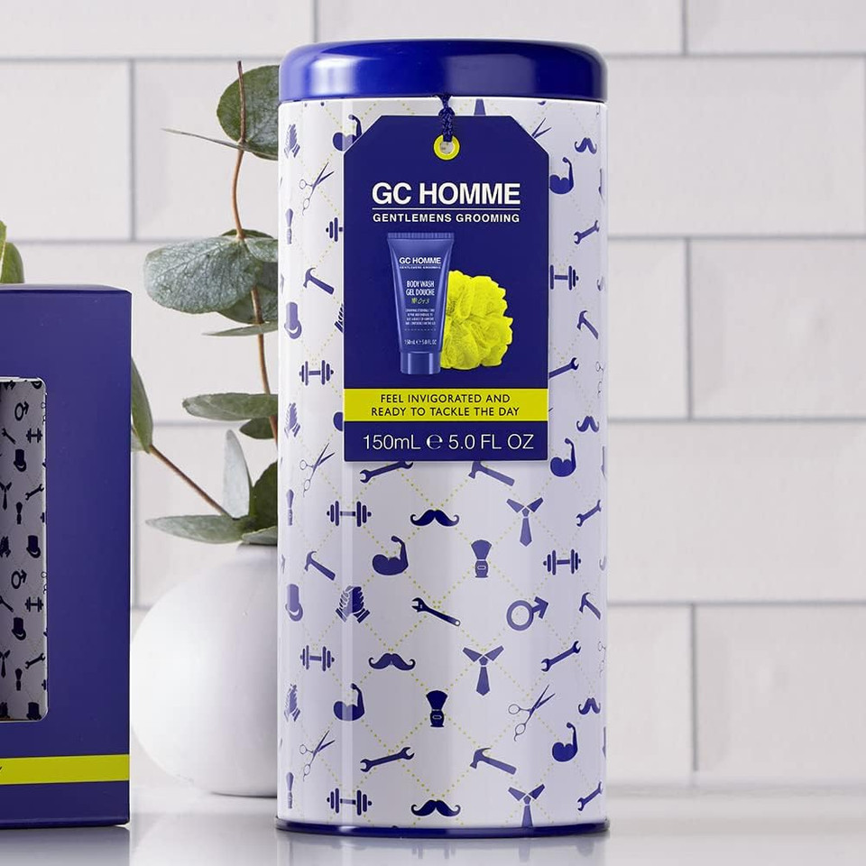 The Luxury Bathing Company Identity Reusable Tin, Containing Body Wash 150 Ml And A Body Ball 30 G, Blue