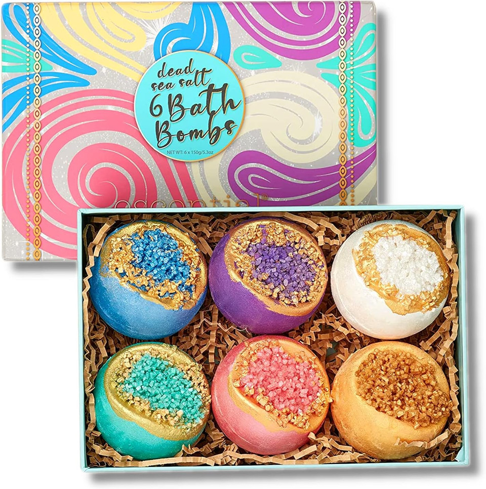 Escential Dead Sea Salt Bath Bombs, 6X80G Organic Vegan Luxury Bath Fizzers, Essential Oils & Natural Scents, Anniversary Birthday Gift Set For Her, Women, Men, Kids