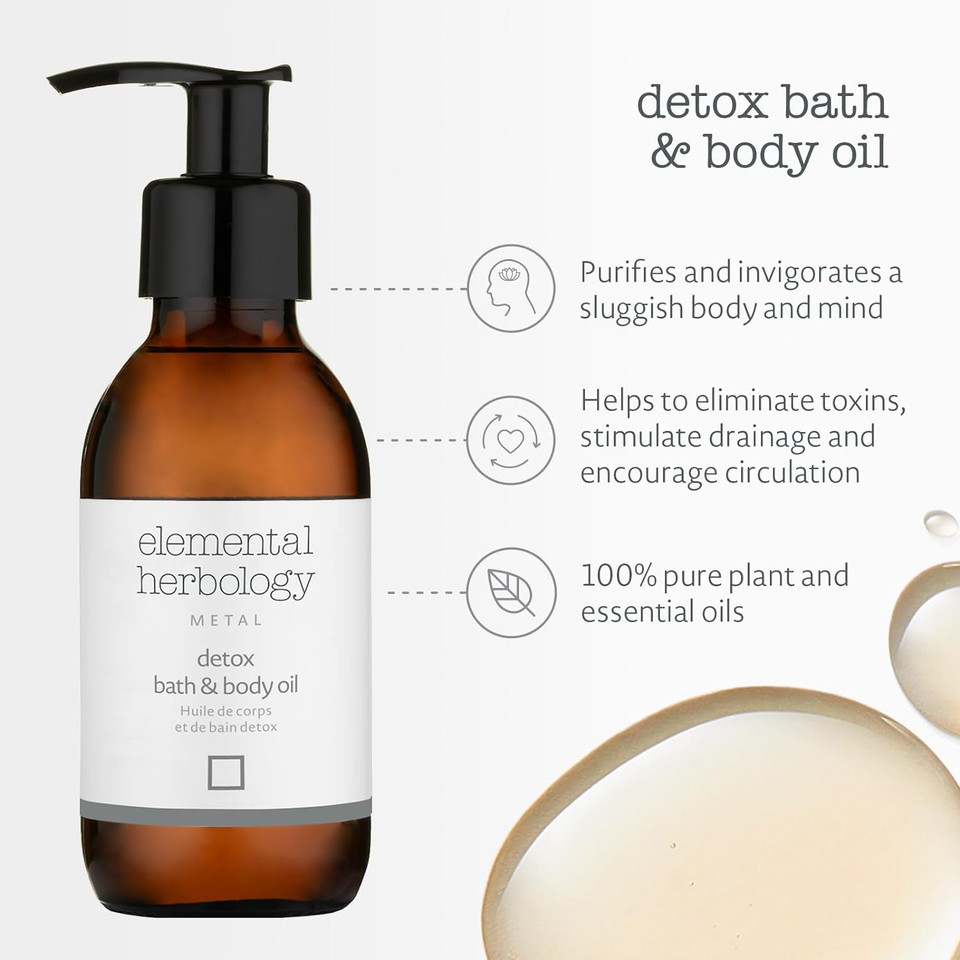 Elemental Herbology Detox Bath & Body Oil - Anti Aging Bath Oil - Rosemary, Grapefruit, Juniper Berry Essential Oils Blend For A Cleansing Bath - Cruelty Free, Made In Uk - 145Ml, Metal