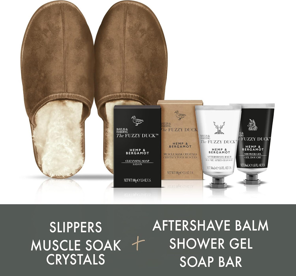 Baylis & Harding The Fuzzy Duck Men'S Hemp & Bergamot Luxury Slipper Gift Set - Vegan Friendly