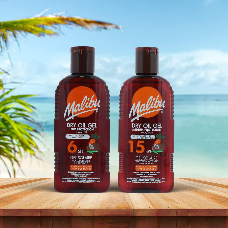 Malibu Sun Spf 15 Non-Greasy Dry Oil Gel With Beta Carotene And Coconut Oil, Water Resistant, 200Ml