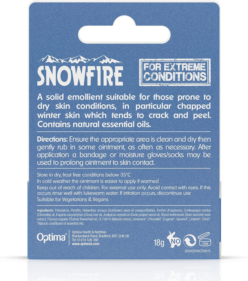Snowfire Ointment Stick, Natural, Vegan, Cruelty Free, For Dry Skin, Emolient Ointment Stick, 18 G