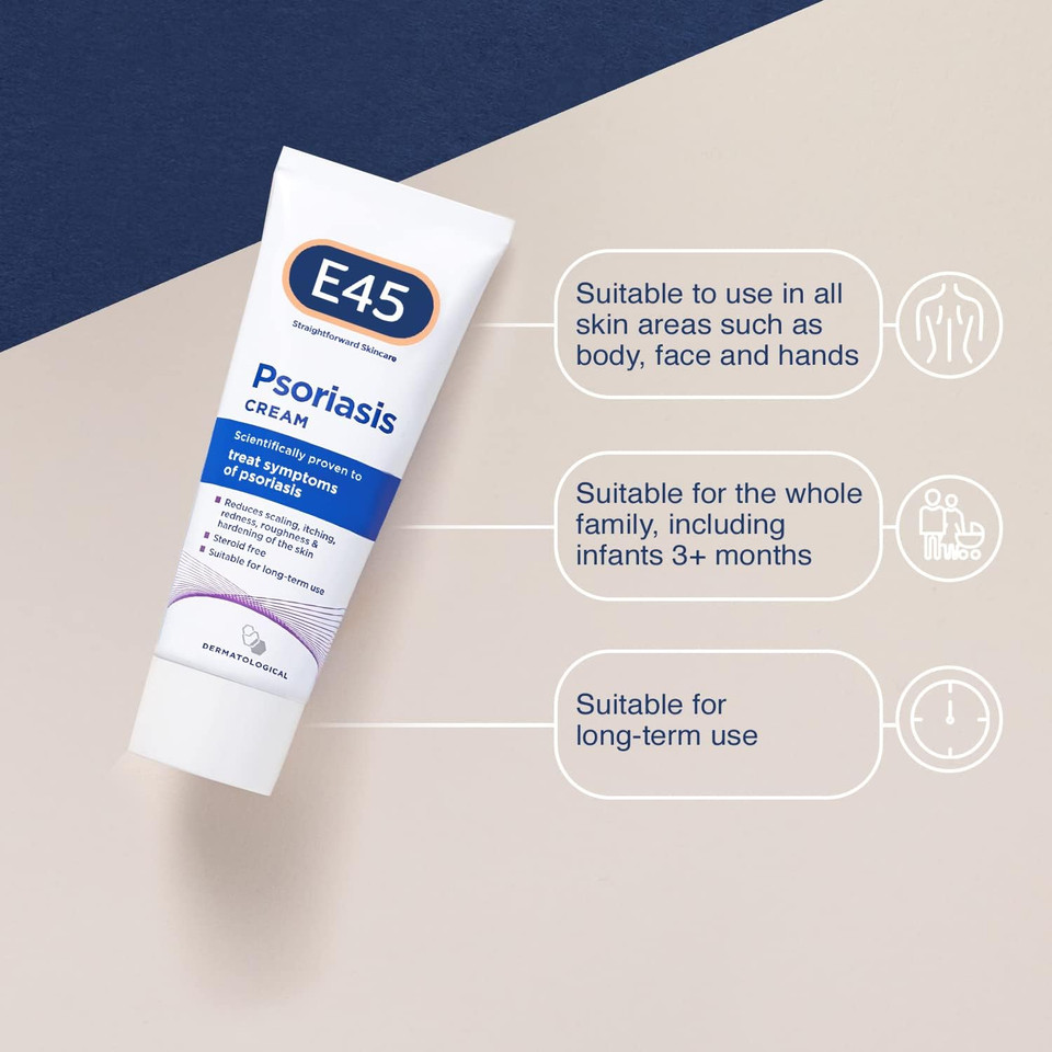 E45 Psoriasis Cream, 50Ml  Treatment For Psoriasis Symptoms  Psoriasis Cream For Skin To Reduce Scaling, Itching, Redness, Roughness, Dry, Hard Skin E45 Psoriasis Cream, 50Ml  Treatment For Psoriasis Symptoms  Psoriasis Cream For Skin To Reduce Scaling, Itching, Redness, Roughness, Dry, Hard Skin